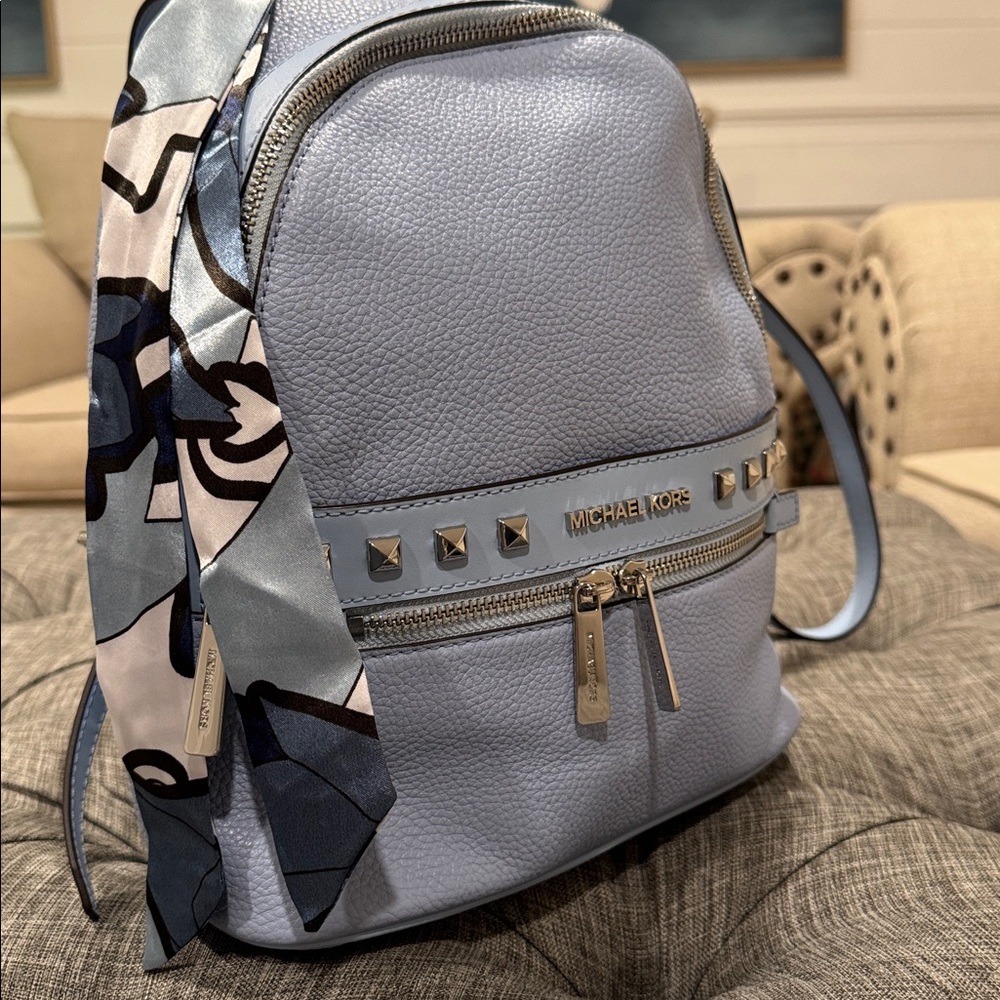 Michael Kors Kenly Blue Leather Studded Backpack - Picture 9 of 17